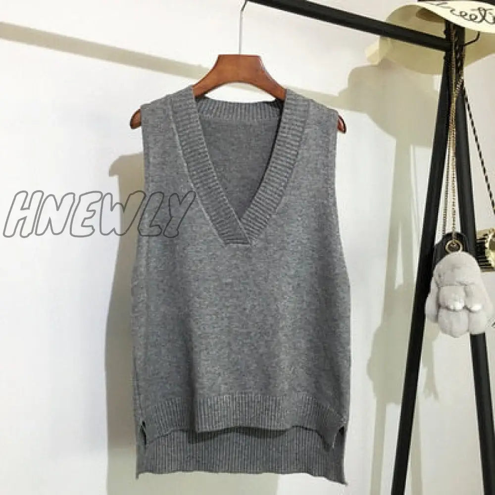 Hnewly Autumn Women’s Sweater Vest V - Neck Sleeveless Irregular Casual Loose Knitted Pullover