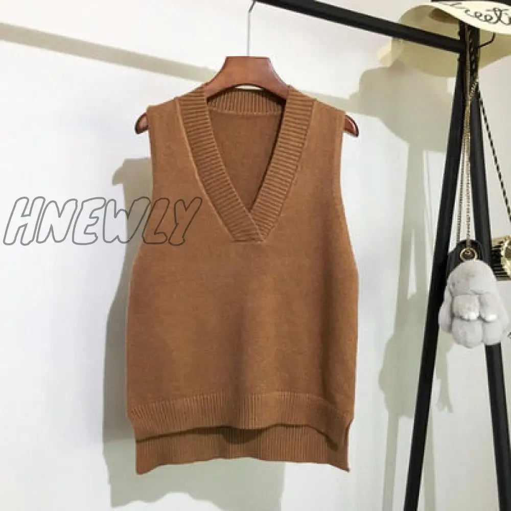 Hnewly Autumn Women’s Sweater Vest V - Neck Sleeveless Irregular Casual Loose Knitted Pullover
