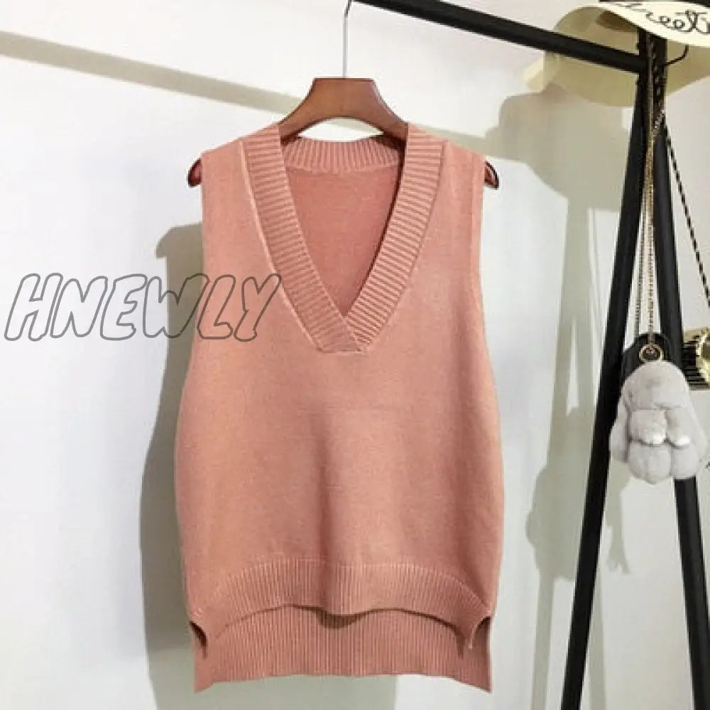 Hnewly Autumn Women’s Sweater Vest V - Neck Sleeveless Irregular Casual Loose Knitted Pullover