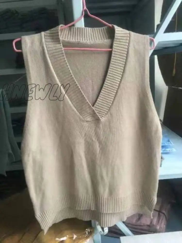 Hnewly Autumn Women’s Sweater Vest V - Neck Sleeveless Irregular Casual Loose Knitted Pullover