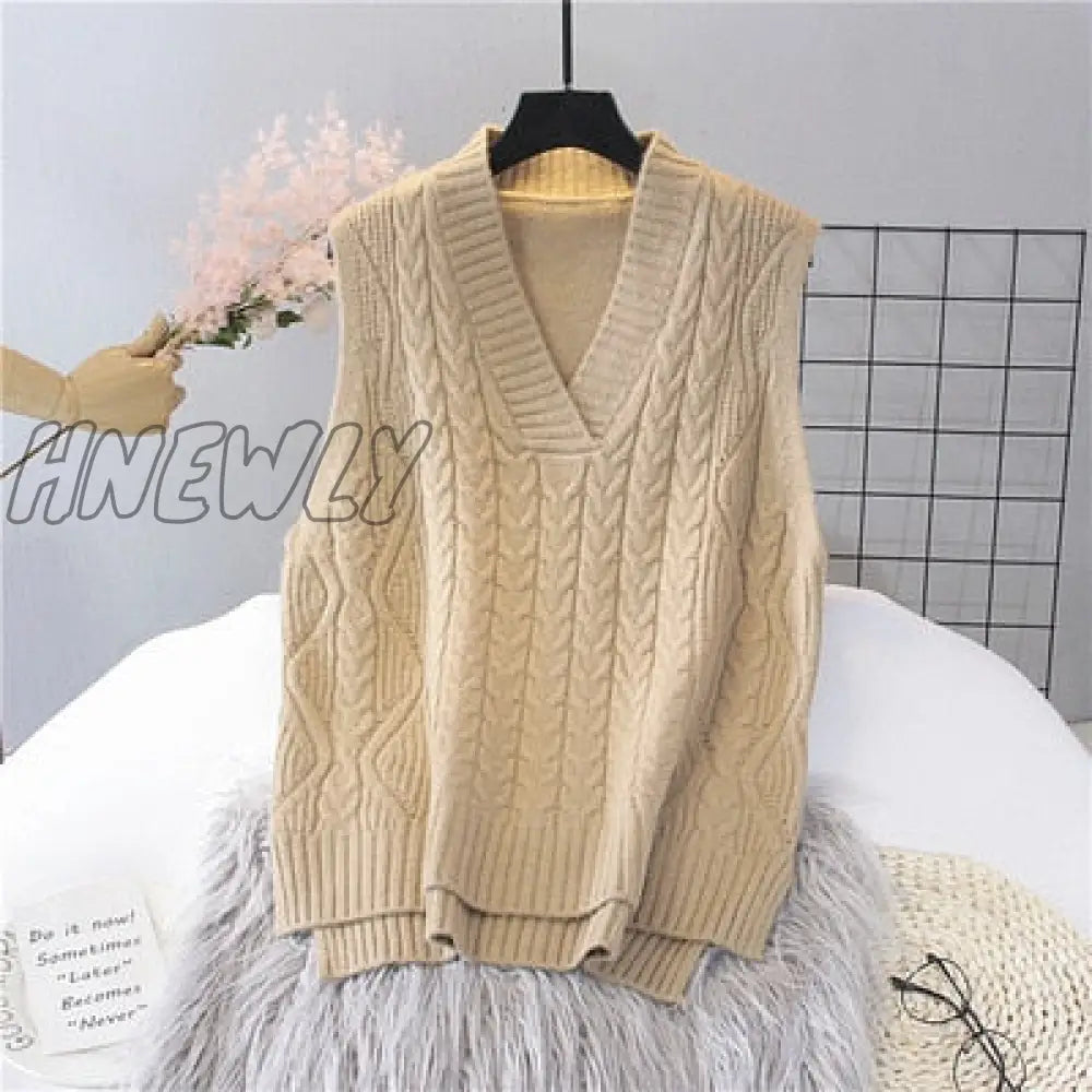 Hnewly Autumn Women’s Sweater Vest V - Neck Sleeveless Irregular Casual Loose Knitted Pullover
