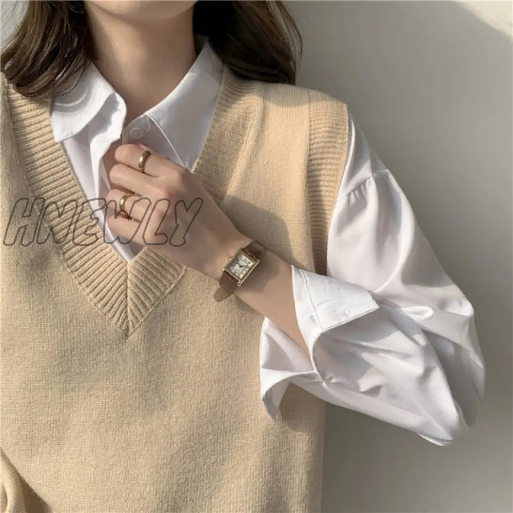 Hnewly Autumn Women’s Sweater Vest V - Neck Sleeveless Irregular Casual Loose Knitted Pullover