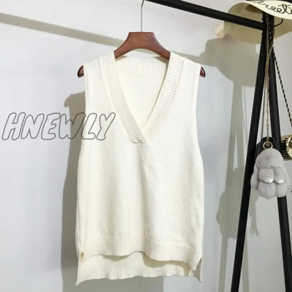 Hnewly Autumn Women’s Sweater Vest V - Neck Sleeveless Irregular Casual Loose Knitted Pullover