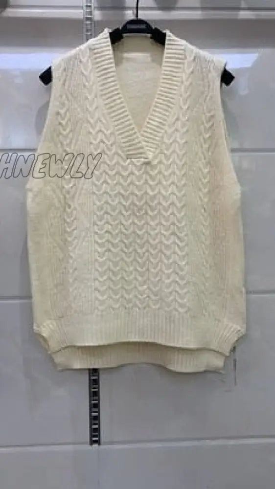 Hnewly Autumn Women’s Sweater Vest V - Neck Sleeveless Irregular Casual Loose Knitted Pullover