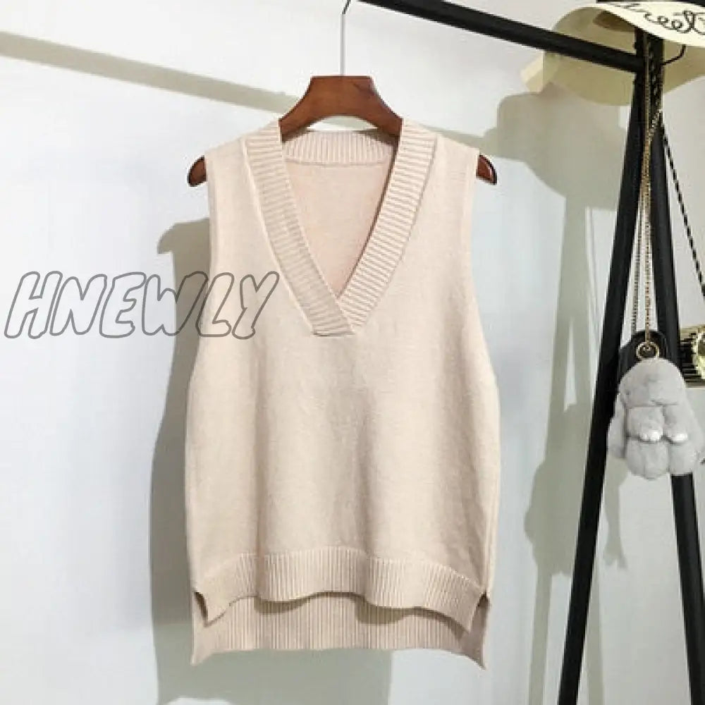 Hnewly Autumn Women’s Sweater Vest V - Neck Sleeveless Irregular Casual Loose Knitted Pullover