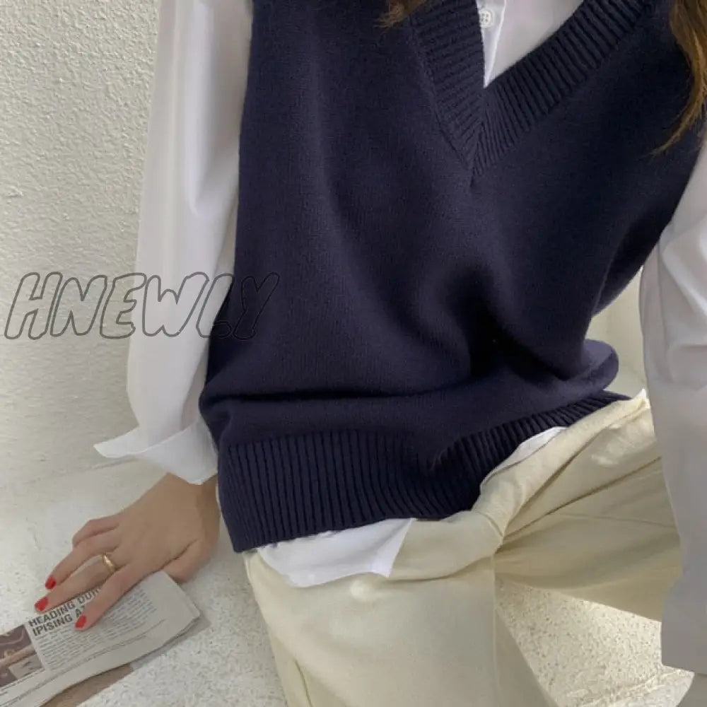 Hnewly Autumn Women’s Sweater Vest V - Neck Sleeveless Irregular Casual Loose Knitted Pullover