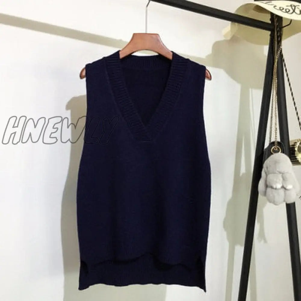Hnewly Autumn Women’s Sweater Vest V - Neck Sleeveless Irregular Casual Loose Knitted Pullover