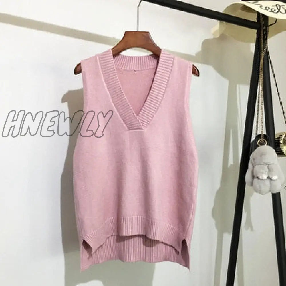 Hnewly Autumn Women’s Sweater Vest V - Neck Sleeveless Irregular Casual Loose Knitted Pullover