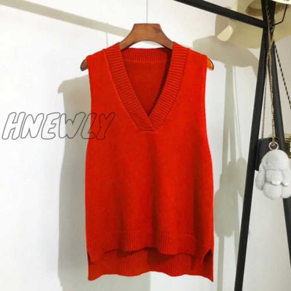 Hnewly Autumn Women’s Sweater Vest V - Neck Sleeveless Irregular Casual Loose Knitted Pullover