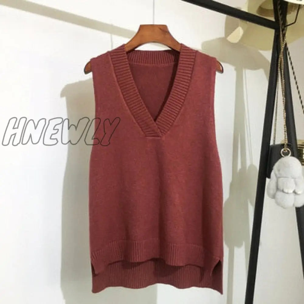 Hnewly Autumn Women’s Sweater Vest V - Neck Sleeveless Irregular Casual Loose Knitted Pullover