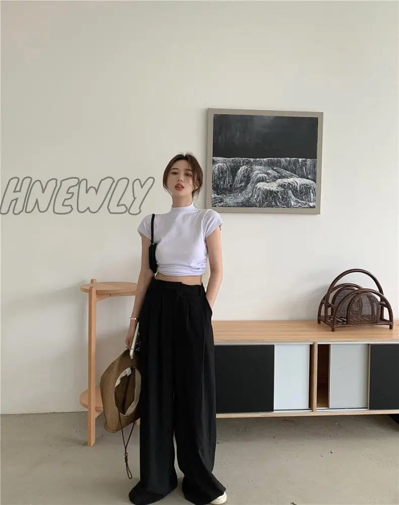 Hnewly Backless Bandage High Neck Solid T-Shirt Woman’s Simplicity Slim Crop Top Woman Fashion