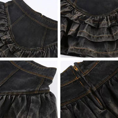 Hnewly Ball Gown Skirts Women Mini Loose Denim Ruffles Vintage Hotsweet All-Match Punk Style Casual