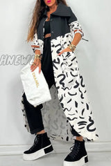 Hnewly - Black Casual Elegant Patchwork Print Printing Turndown Collar Outerwear Pre Order Coats