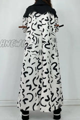 Hnewly - Black Casual Elegant Patchwork Print Printing Turndown Collar Outerwear Pre Order Coats