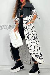 Hnewly - Black Casual Elegant Patchwork Print Printing Turndown Collar Outerwear / S Pre Order Coats