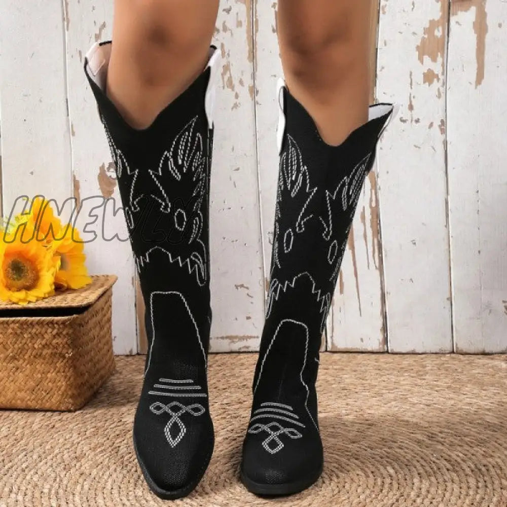 Hnewly - Black Casual Embroidered Patchwork Pointed Comfortable Out Door Shoes Shoes Boots