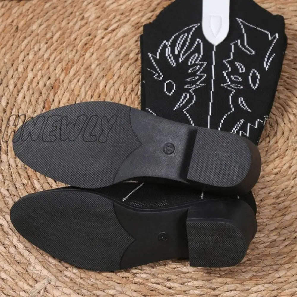 Hnewly - Black Casual Embroidered Patchwork Pointed Comfortable Out Door Shoes Shoes Boots