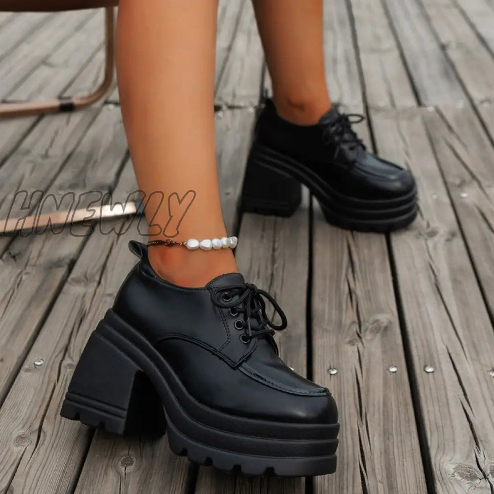Hnewly - Black Casual Frenulum Solid Color Round Out Door Wedges Shoes (Heel Height 3.94In) /