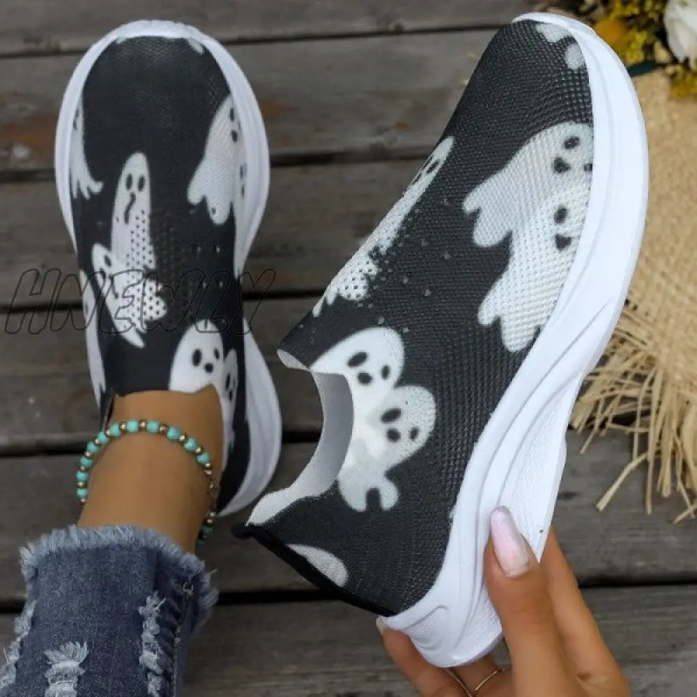 Hnewly - Black Casual Patchwork Printing Round Comfortable Out Door Shoes Shoes Sneakers