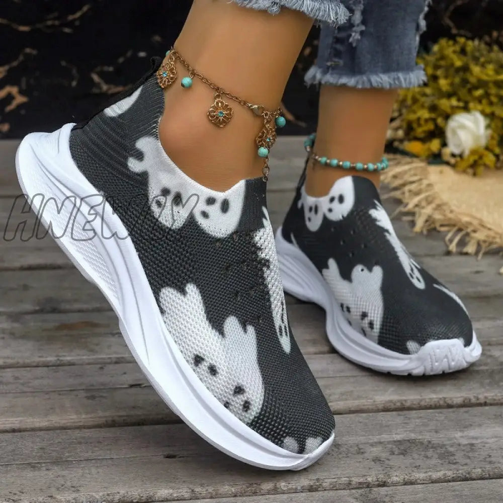 Hnewly - Black Casual Patchwork Printing Round Comfortable Out Door Shoes / Us6Eu36 Shoes Sneakers