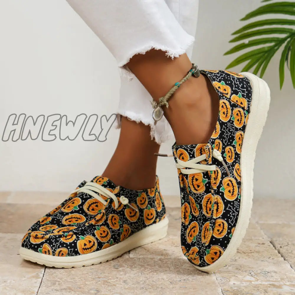 Hnewly - Black Casual Patchwork Printing Round Comfortable Shoes Shoes Sneakers