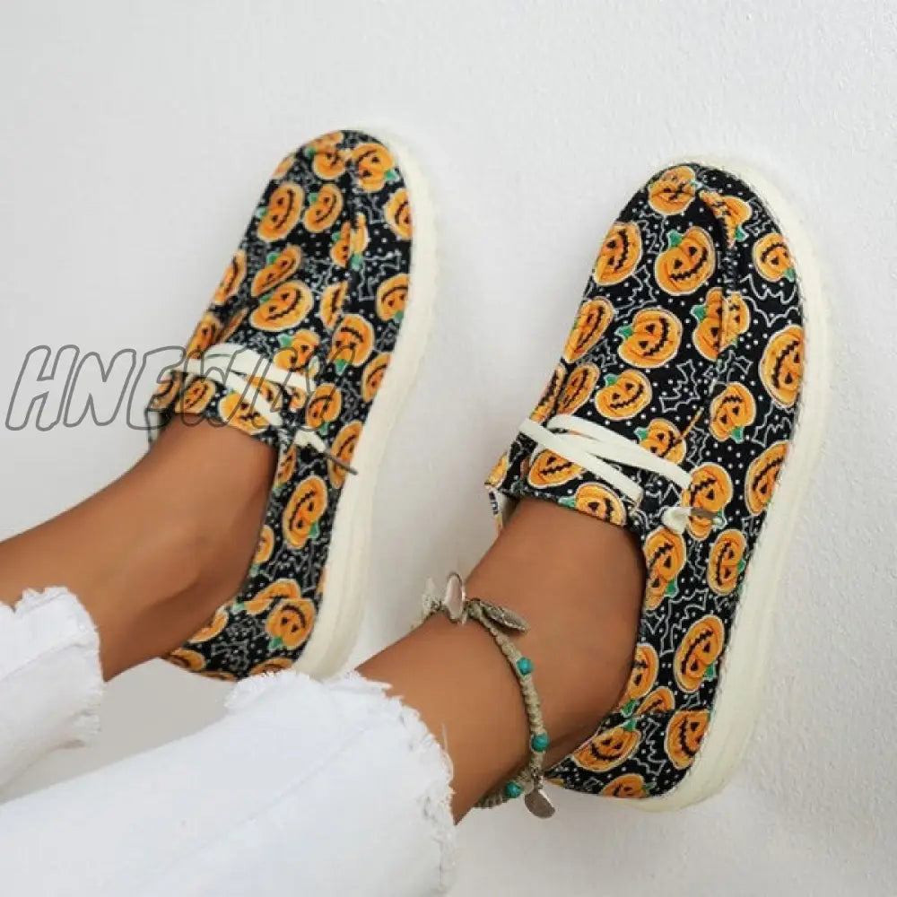 Hnewly - Black Casual Patchwork Printing Round Comfortable Shoes Shoes Sneakers