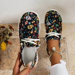 Hnewly - Black Casual Patchwork Printing Round Comfortable Shoes Shoes Sneakers