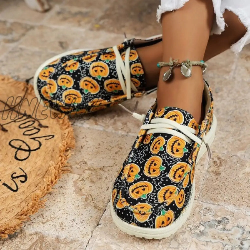 Hnewly - Black Casual Patchwork Printing Round Comfortable Shoes Shoes Sneakers