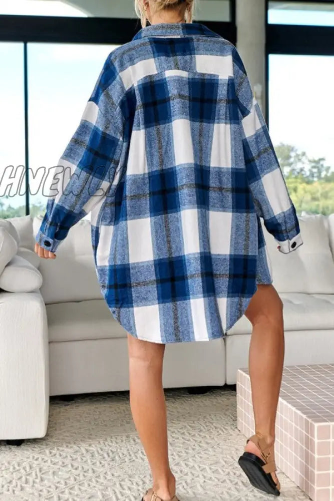 Hnewly - Black Casual Plaid Cardigan Turndown Collar Outerwear Coats
