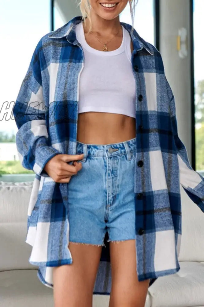 Hnewly - Black Casual Plaid Cardigan Turndown Collar Outerwear Coats