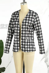 Hnewly - Black Casual Print Cardigan Outerwear Coats Suits