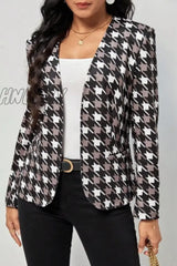 Hnewly - Black Casual Print Cardigan Outerwear Coats Suits