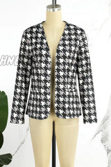 Hnewly - Black Casual Print Cardigan Outerwear Coats Suits