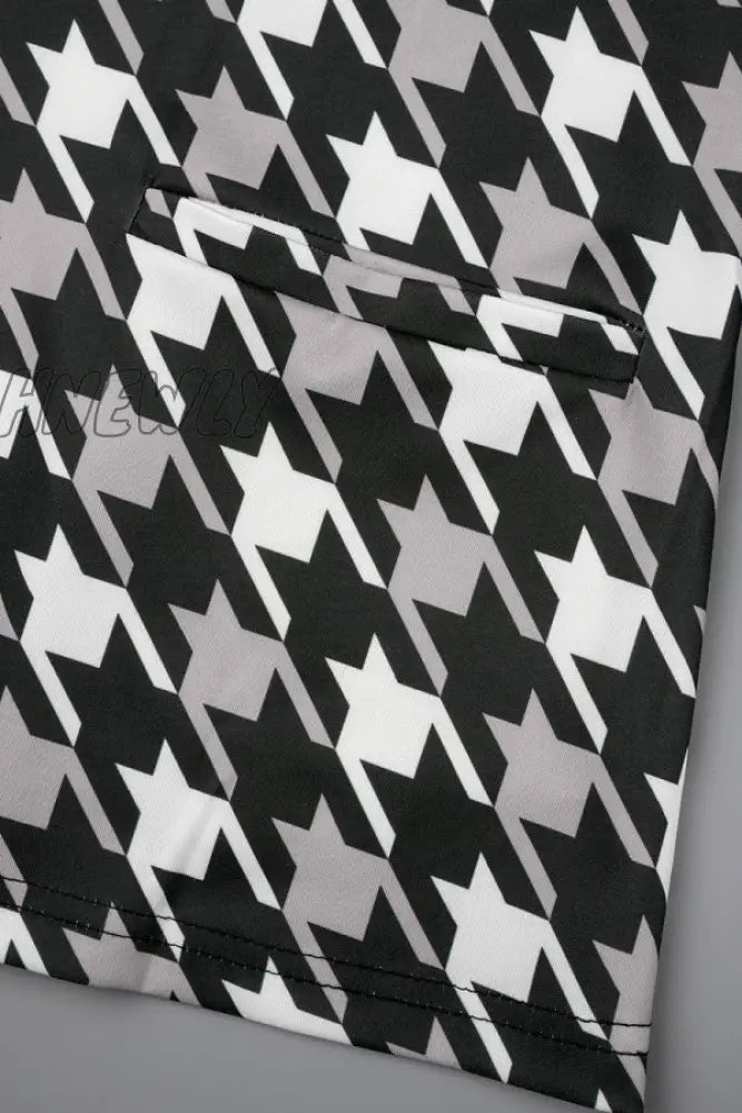 Hnewly - Black Casual Print Cardigan Outerwear Coats Suits