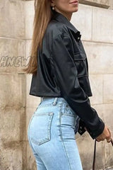 Hnewly - Black Casual Solid Buttons Turndown Collar Outerwear Coats Blazer & Jacket