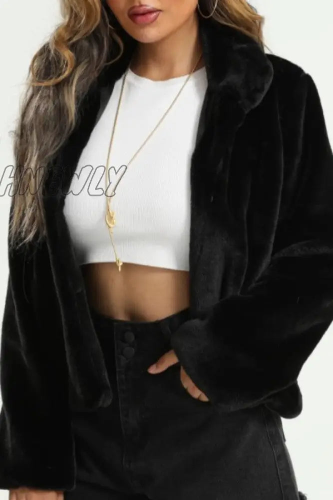 Hnewly - Black Casual Solid Cardigan Outerwear Coats
