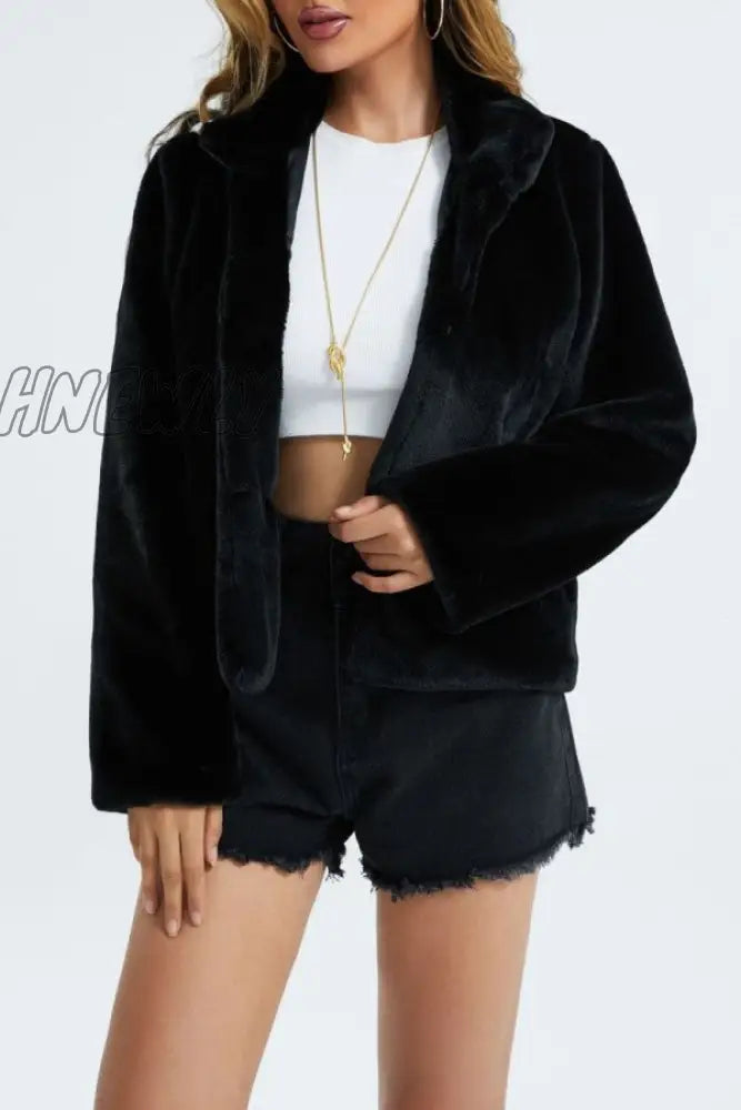 Hnewly - Black Casual Solid Cardigan Outerwear Coats
