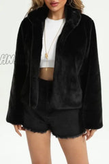 Hnewly - Black Casual Solid Cardigan Outerwear Coats