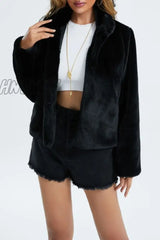 Hnewly - Black Casual Solid Cardigan Outerwear Coats