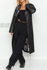 Hnewly - Black Casual Solid Cardigan Turndown Collar Outerwear Coats