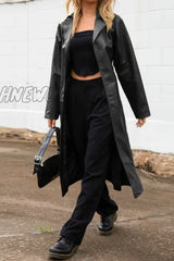 Hnewly - Black Casual Solid Cardigan Turndown Collar Outerwear Coats