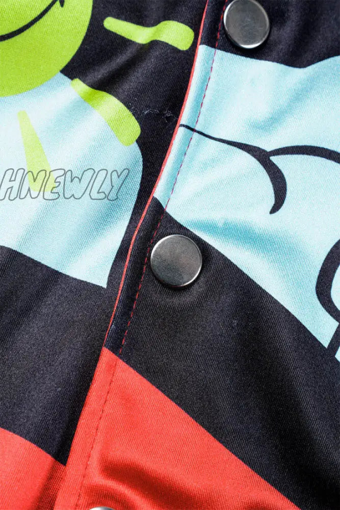 Hnewly - Black Casual Sportswear Print Patchwork Buckle Cardigan Collar Outerwear Coats Blazer &