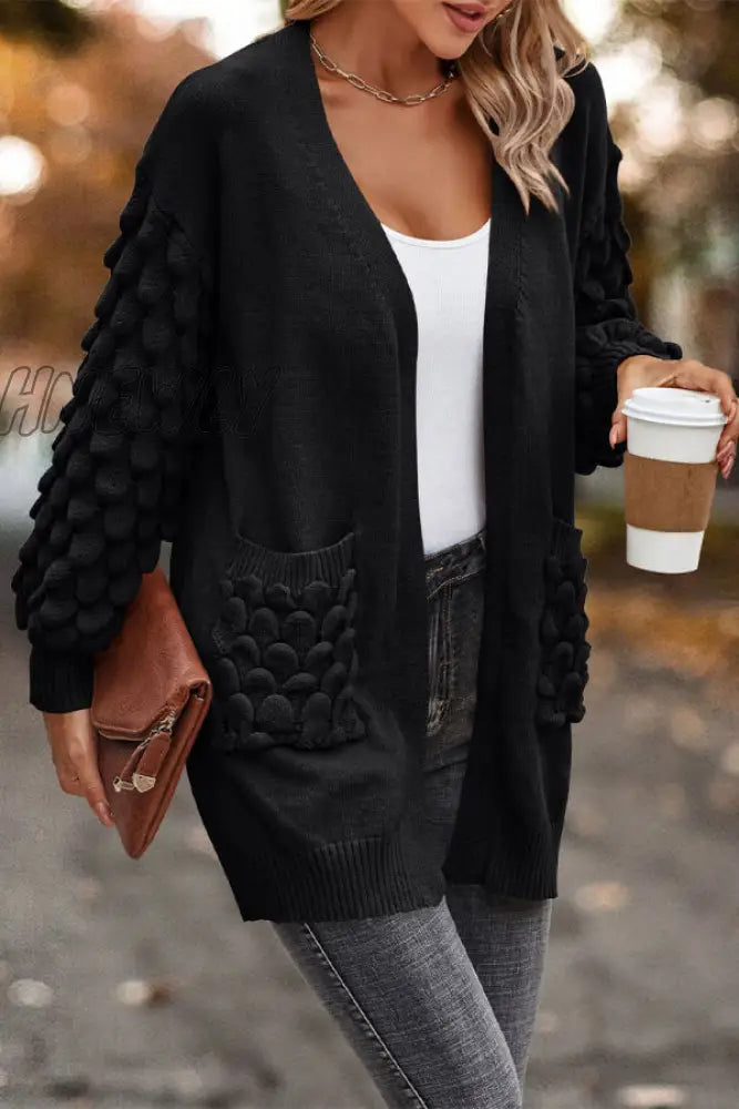 Hnewly - Black Casual Street Solid Pocket V Neck Outerwear Coats