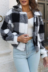 Hnewly - Black Elegant Plaid Contrast Turndown Collar Outerwear Coats Blazer & Jacket