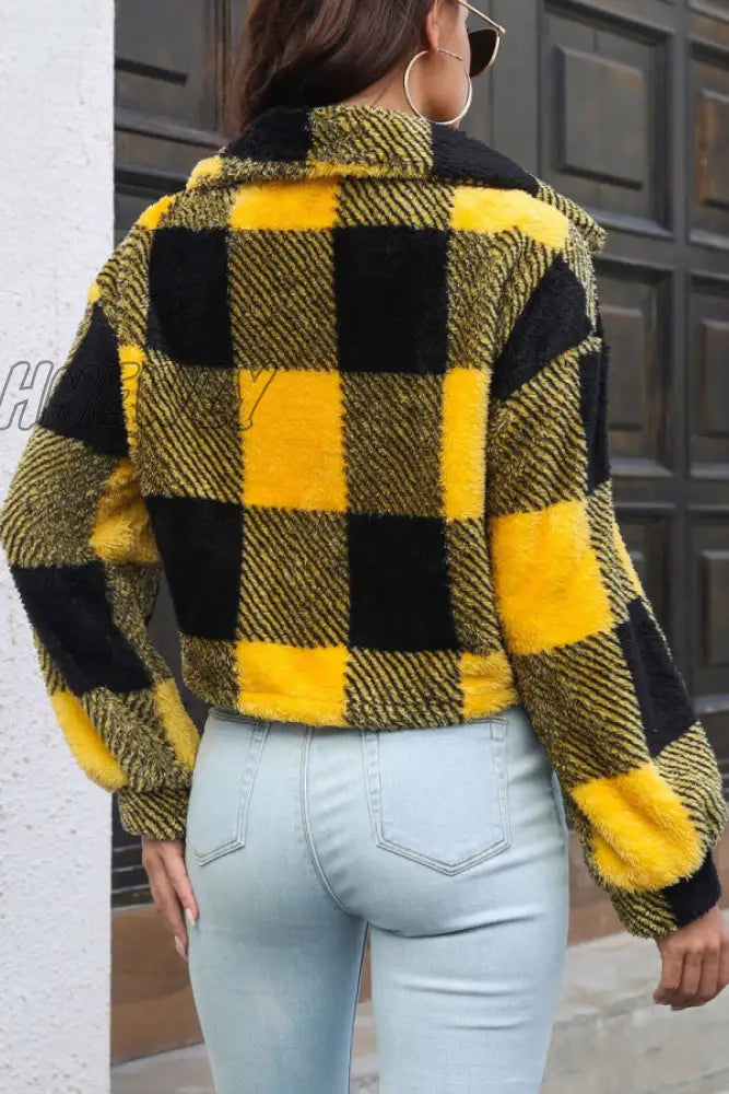 Hnewly - Black Elegant Plaid Contrast Turndown Collar Outerwear Coats Blazer & Jacket