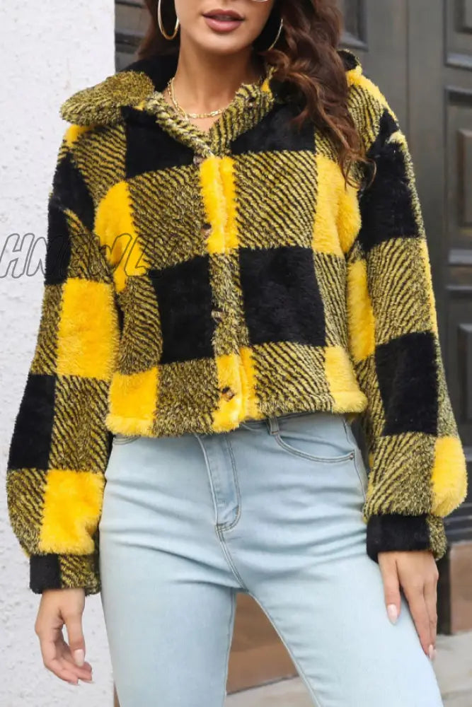 Hnewly - Black Elegant Plaid Contrast Turndown Collar Outerwear Coats Blazer & Jacket