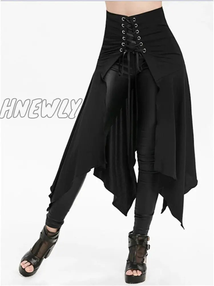 Hnewly Black Medieval Skirt Women Halloween Vintage Irregualr Hem Steampunk Ladies Long Skirts