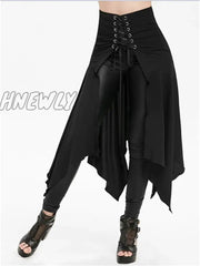 Hnewly Black Medieval Skirt Women Halloween Vintage Irregualr Hem Steampunk Ladies Long Skirts