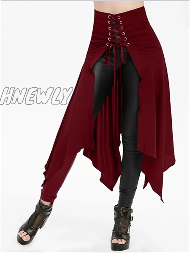Hnewly Black Medieval Skirt Women Halloween Vintage Irregualr Hem Steampunk Ladies Long Skirts