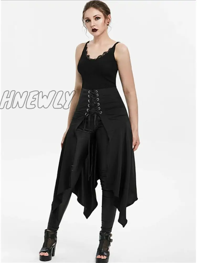 Hnewly Black Medieval Skirt Women Halloween Vintage Irregualr Hem Steampunk Ladies Long Skirts